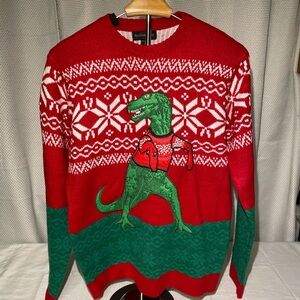 Dinosaur Holiday Sweater in Red and Green